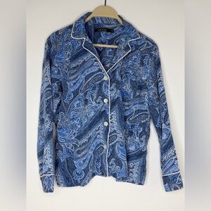 Lauren Ralph Lauren LRL Pajama Sleep Shirt L Blue Paisley Logo Button Up M